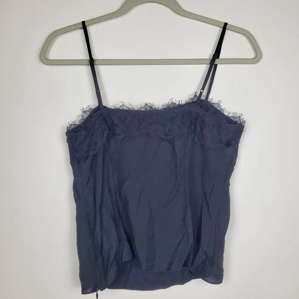 VINCE Lace Trim Cami Hammered Satin Twill Square Neck Camisole Eyelash Sexy NWT - Picture 7 of 7